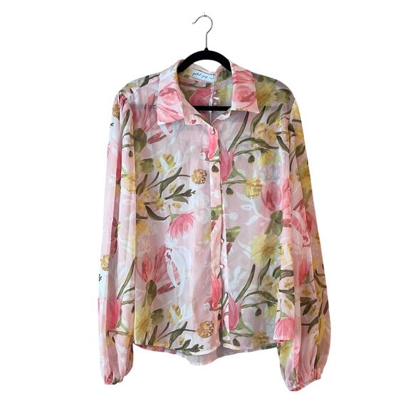 Petal and Pup Tops - New Petal + Pup Acacia Blossom Floral Sheer Long Sleeve Blouse XL NWT